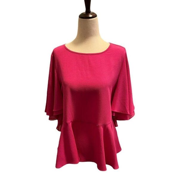 Gibson & Latimer Top Women XS Flowy Blouse Keyhole Layered Sleeve Peplum Bottom - Picture 1 of 7